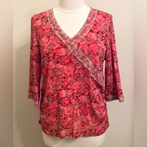 JH Collectibles Pink Floral Grommet Detail 3/4 Sleeves Lined Casual Top Size XL
